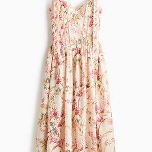 H&M Linen-blend tie-shoulder strap dress(Light beige/Floral)Large 1322346001 NWT